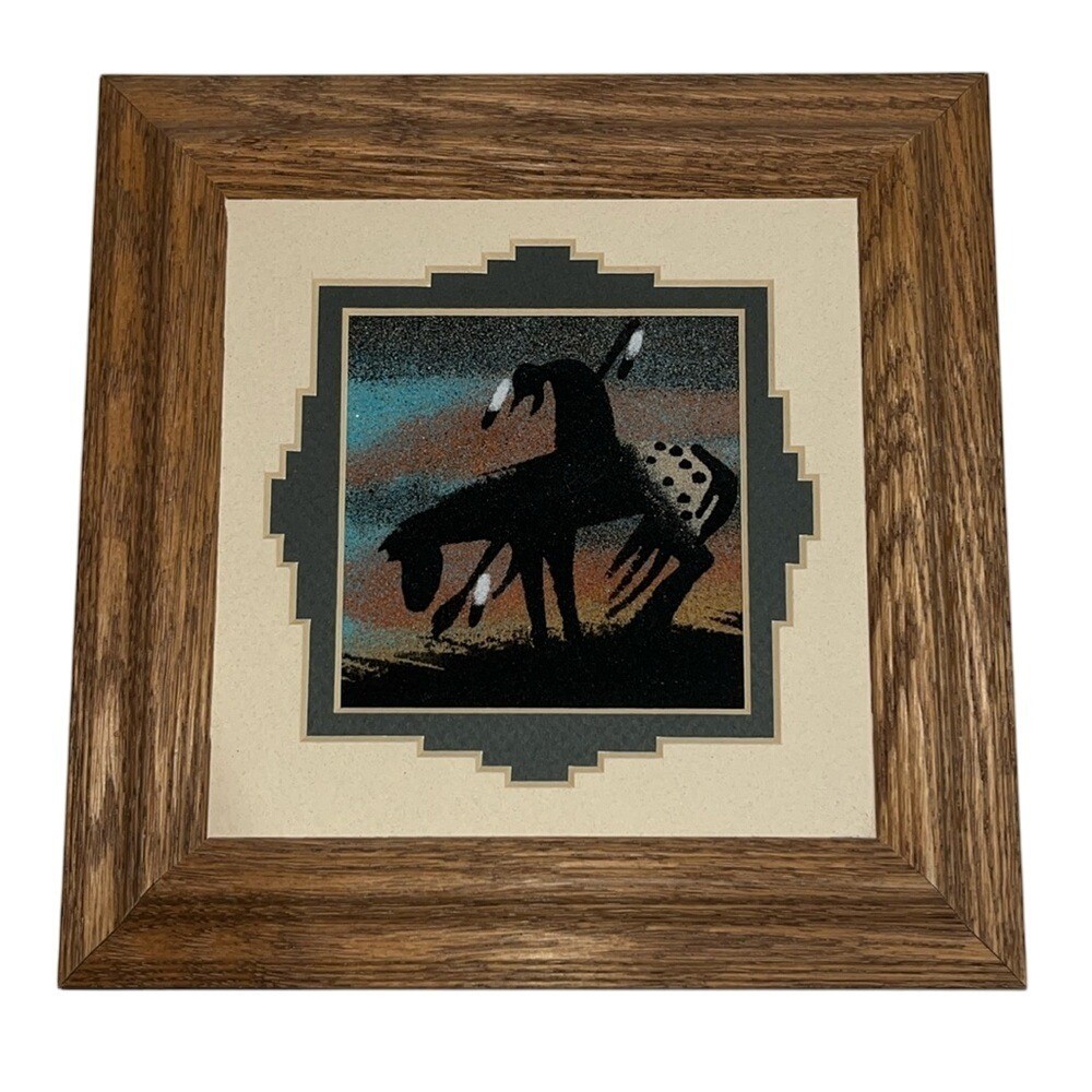 Framed Navajo Sand Painting Art 8.5