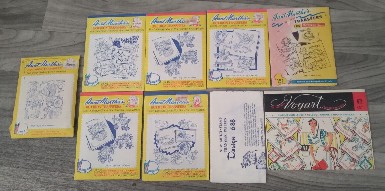 Vintage Aunt Martha’s Hot Iron Transfer LOT Embroidery Cross Stitch Crafts