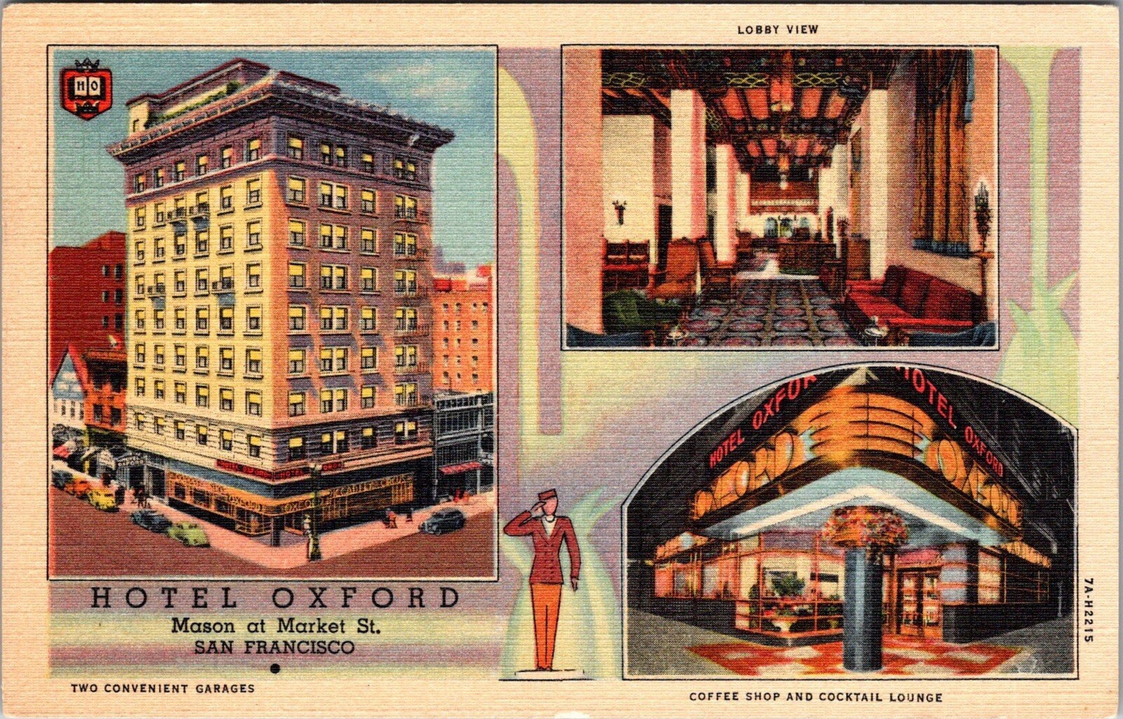 SAN FRANCISCO California CA HOTEL OXFORD Lobby~Lounge~Coffee Shop  Postcard J39