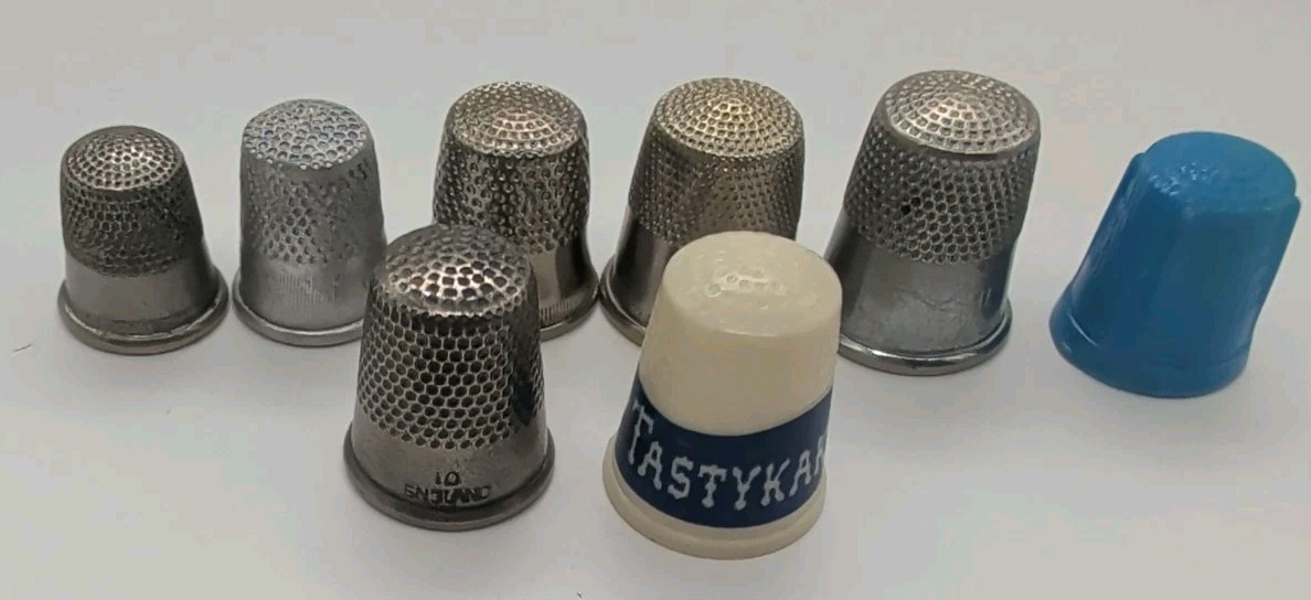 Lot of 8 Vintage Sewing Thimbles - Tastykake Advertising, Stamped England