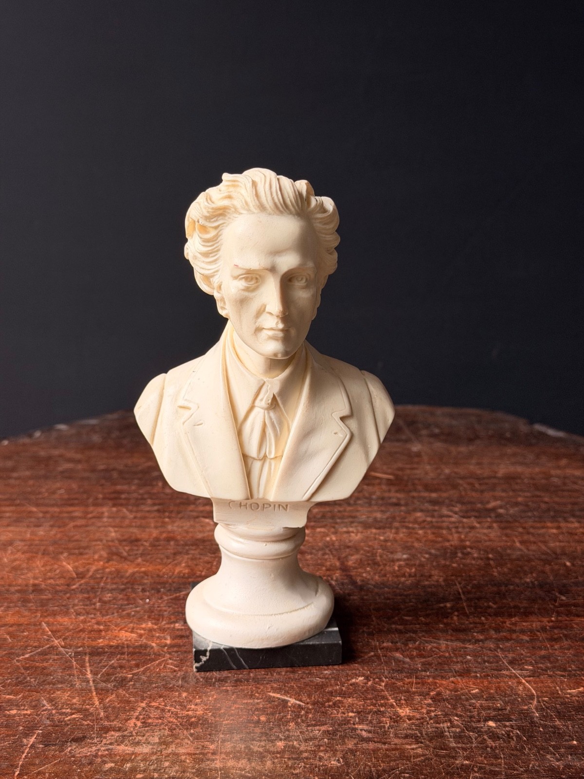 Vintage Italian Alabaster Chopin Bust Sculpture Black Marble Base Rico 6.5