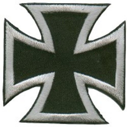 MALTESE IRON CROSS SILVER ON BLACK EMBROIDERED IRON ON PATCH**FREE SHIPPING**