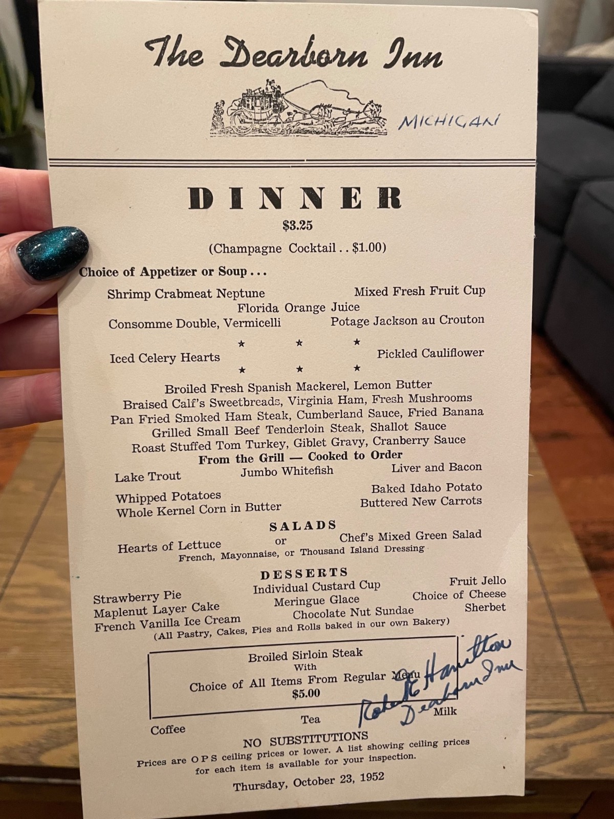 The Dearborn Inn Vintage 1952 Dinner Menu & 1954 Bilge Club Banquet Program