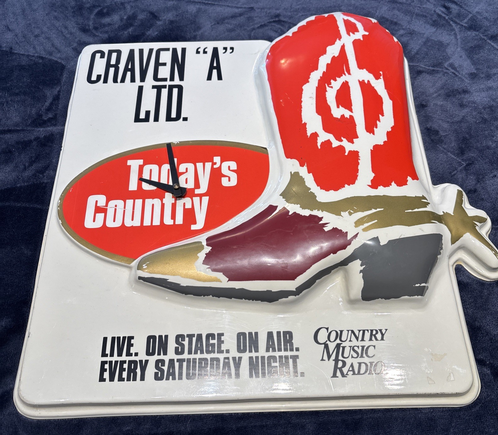 Vintage Craven A Cowboy Boot Country Music Advertising Clock sign