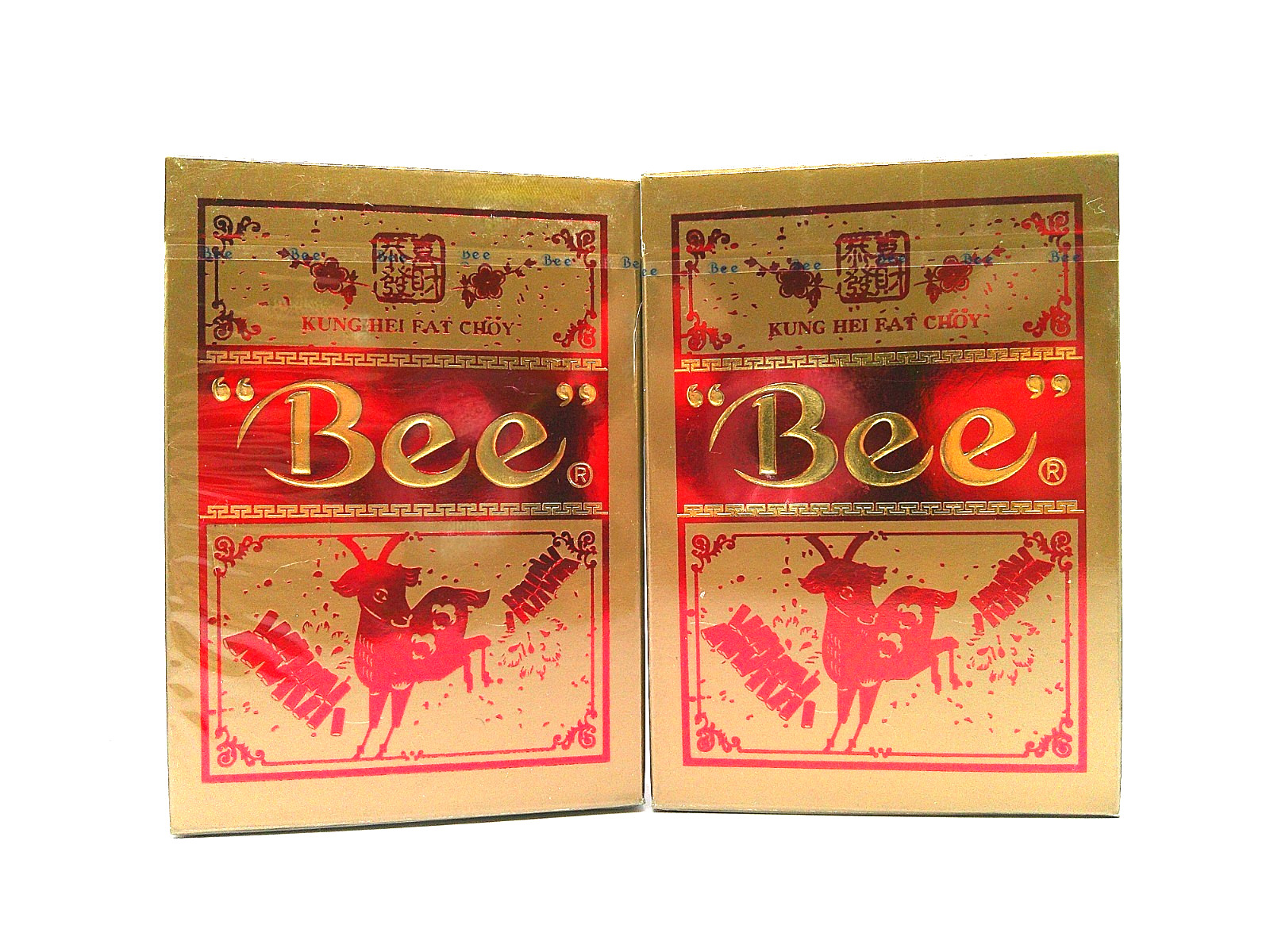 TWO NEW SEALED BEE KUNG HEI FAT CHOY PLAYING CARDS RED GOLD FOIL NO. 92 (2014)