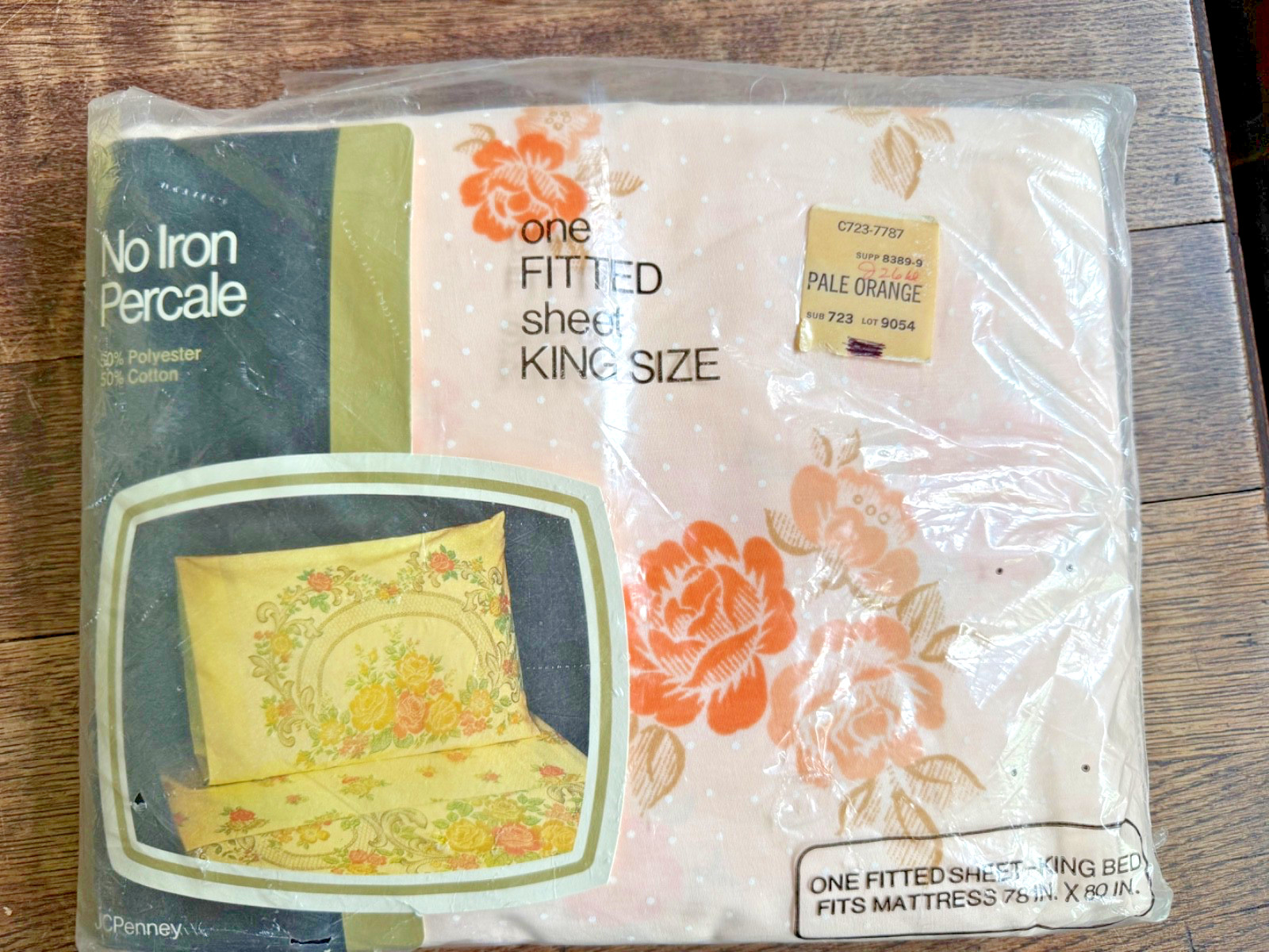 Vintage MIP 1970's J C Penney King Size Fitted King Sheet Peach Floral Vintage MIP 1970's J C Penney King Size Fitted King Sheet Peach Floral