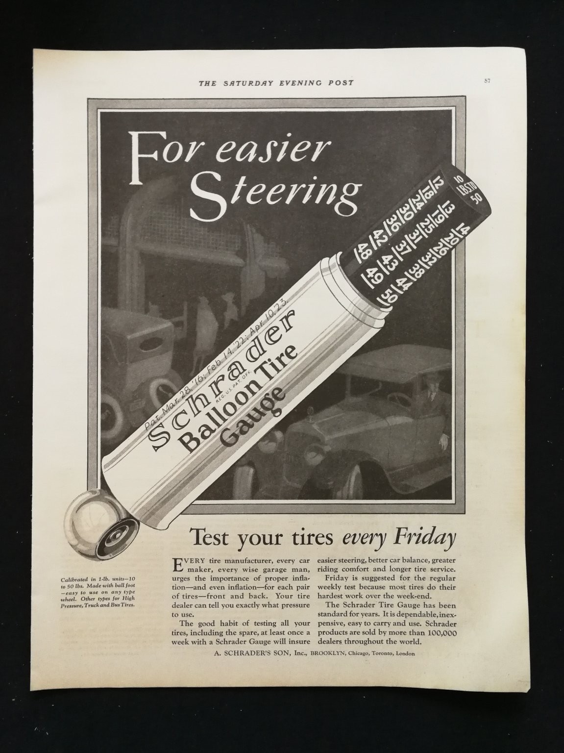 Vintage 1927 Schrader Balloon Tire Gauge Full Page Original Ad