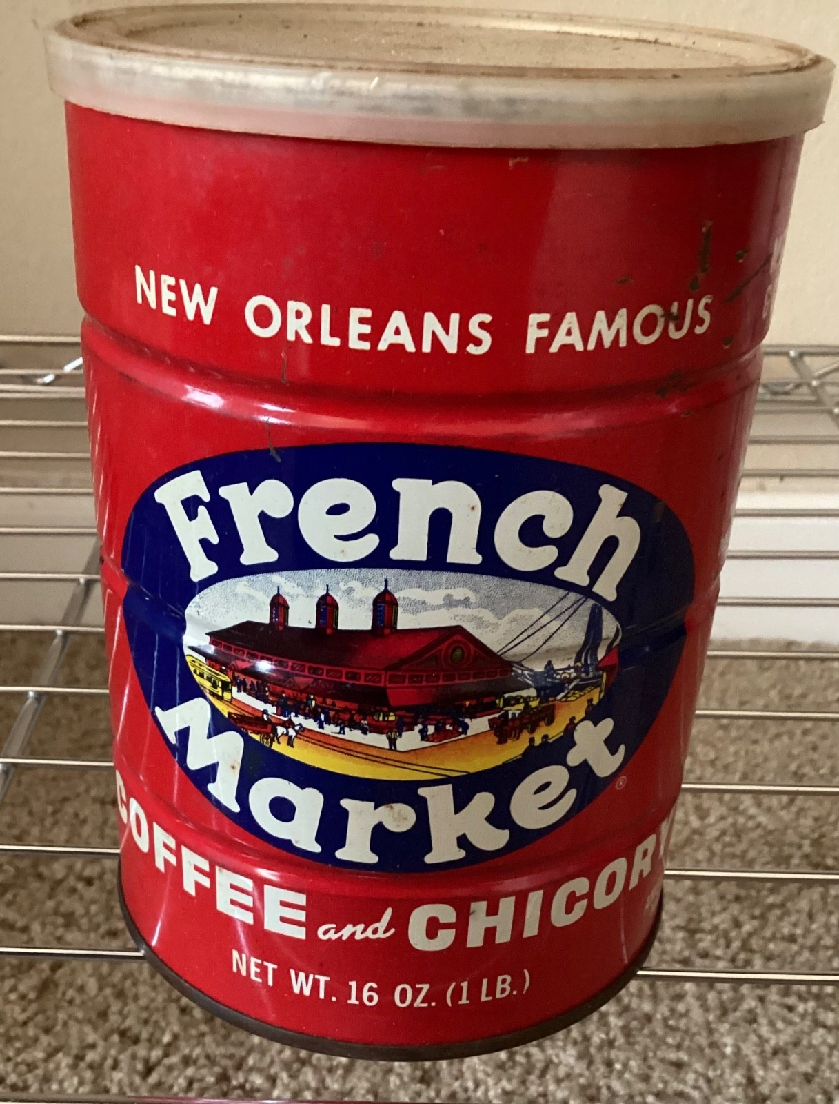 Vintage 1970s French Market Coffee Can Unopened Sealed - Original Price Tag 1 lb