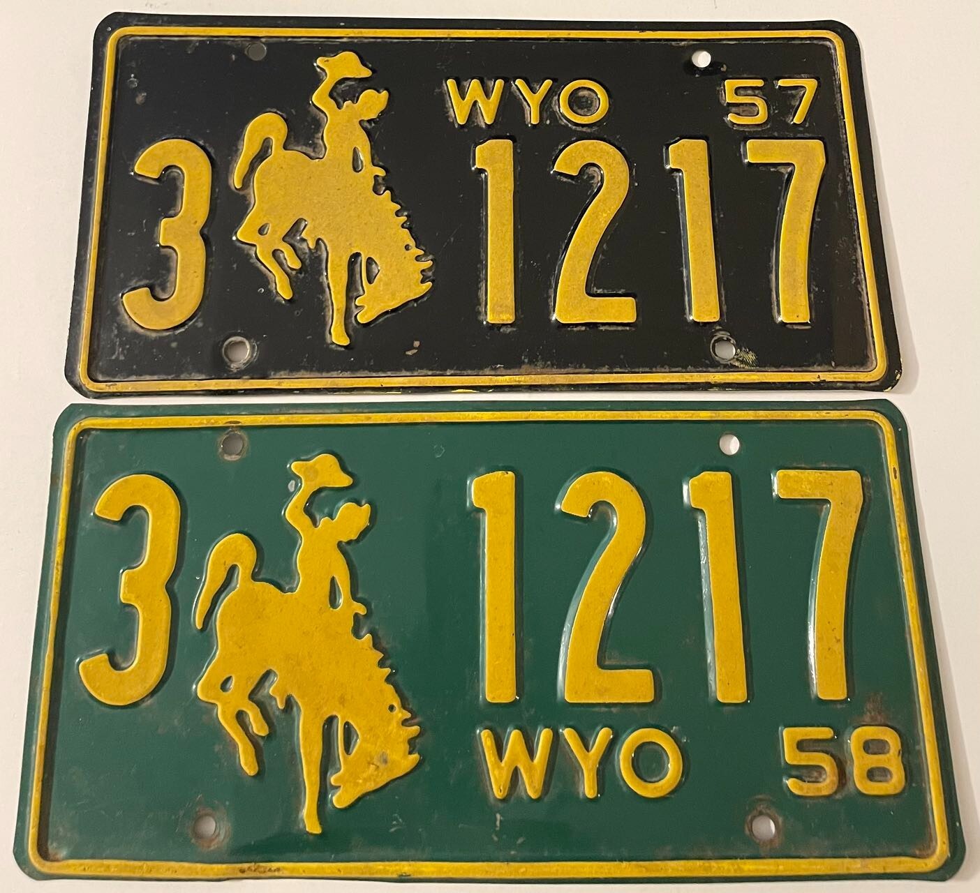 Vintage 1957 1958 Wyoming License Plate Run 3 1217 Sheridan County Dayton Story Vintage 1957 1958 Wyoming License Plate Run 3 1217 Sheridan County Dayton Story