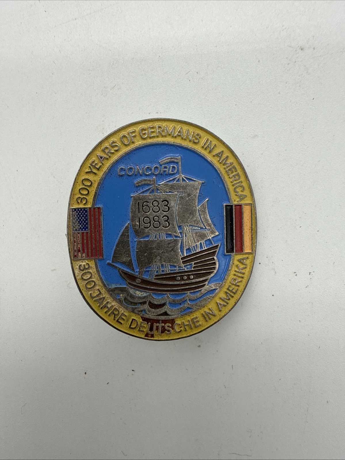 Vintage Plankenhammer Floss Bavaria Ashtray -300 Years Of Germans In America Pin