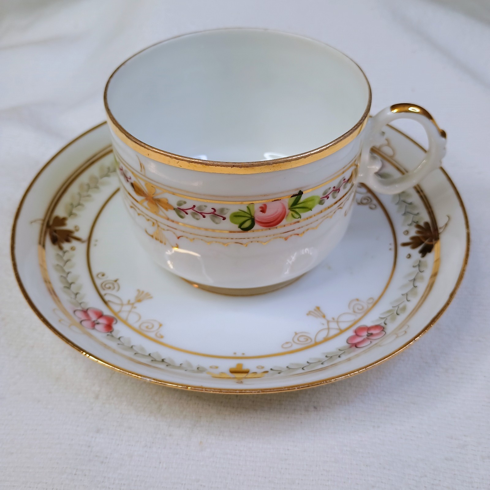 Antique Imperial Russian Kuznetsov Porcelain Teacup Saucer Dmitrov pre-1917 DF