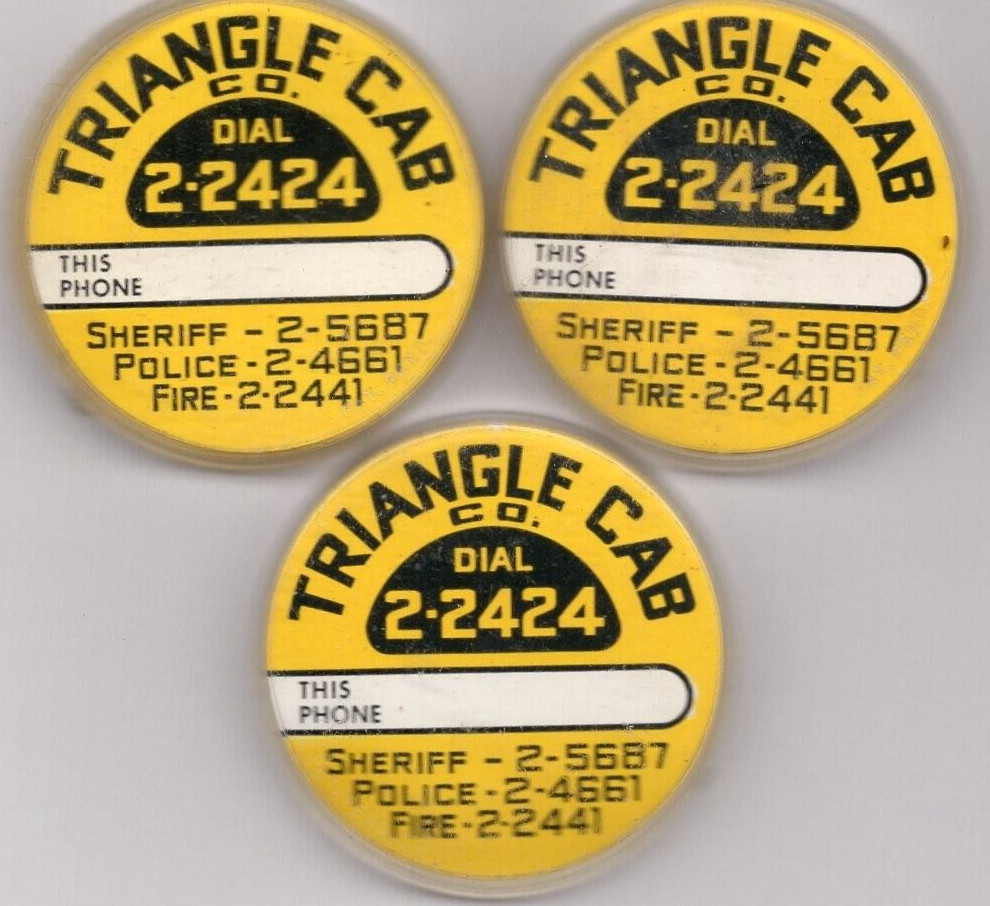 Lot of 3 Original Old Telephone Dial Center Card Caps, Triangle Cab Co.