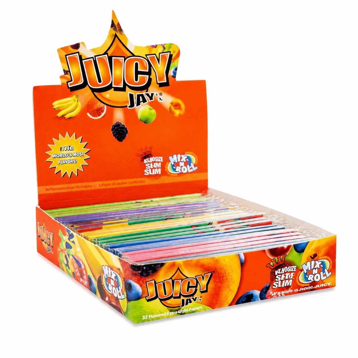 24 Pack Juicy Jay’s King Size Slim Rolling Papers Display Box Mixed Flavors Ciga