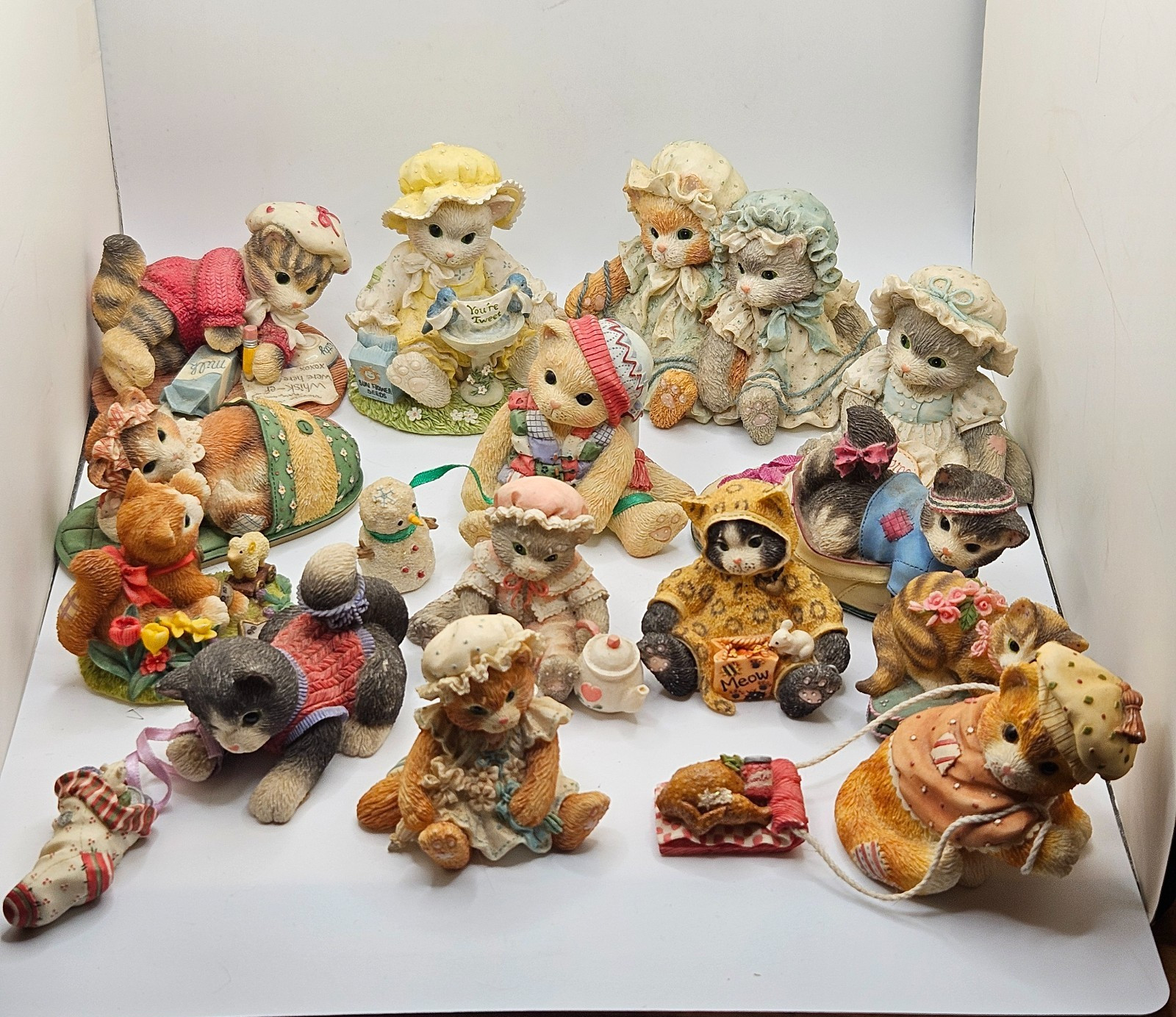 Vintage Calico Kittens Figurine Lot of 14 Enesco 1990s Collectible Cats
