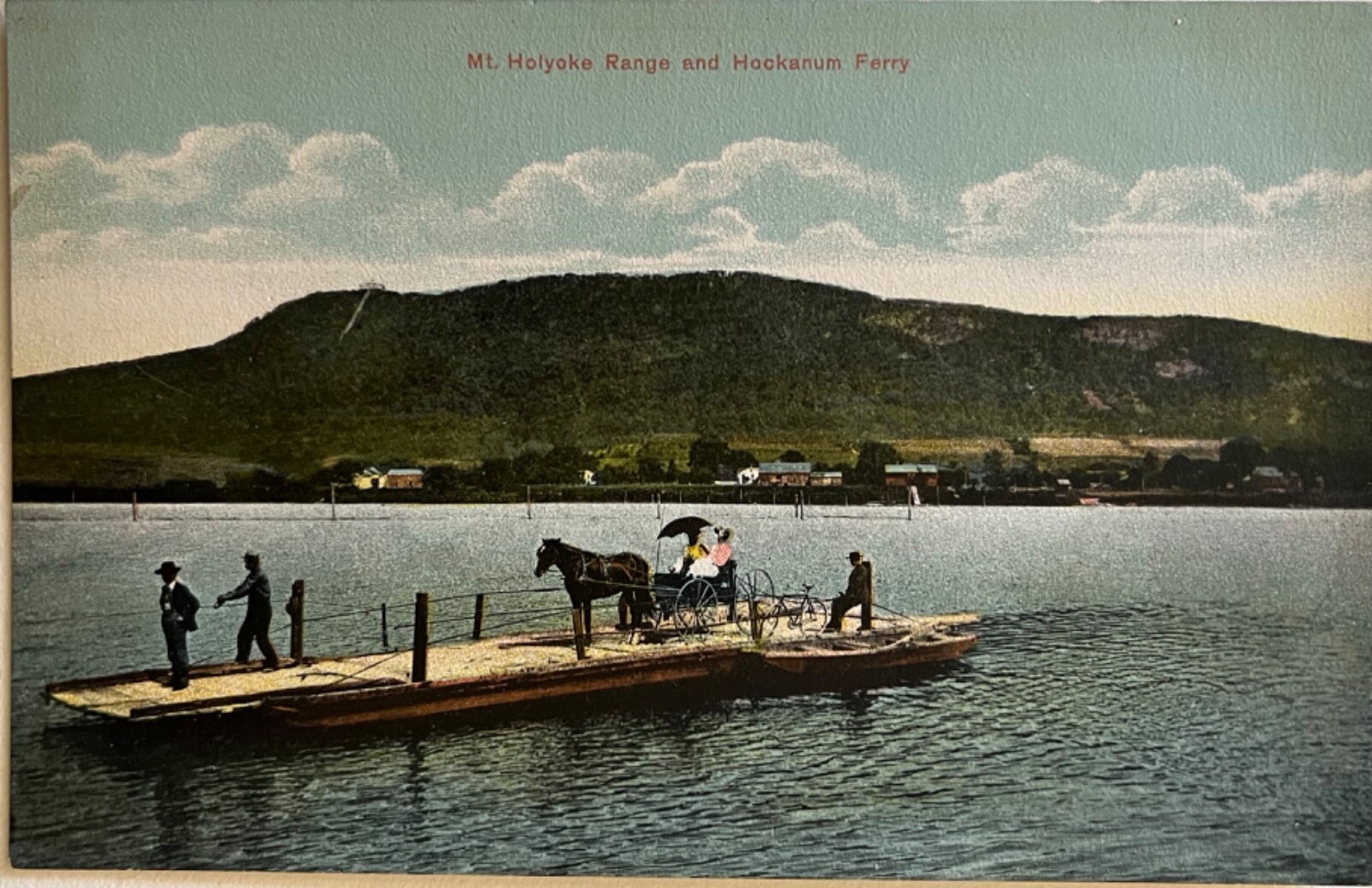 Hockanum Ferry Horse Buggy Bicycle Massachusetts Postcard c1910 Hockanum Ferry Horse Buggy Bicycle Massachusetts Postcard c1910