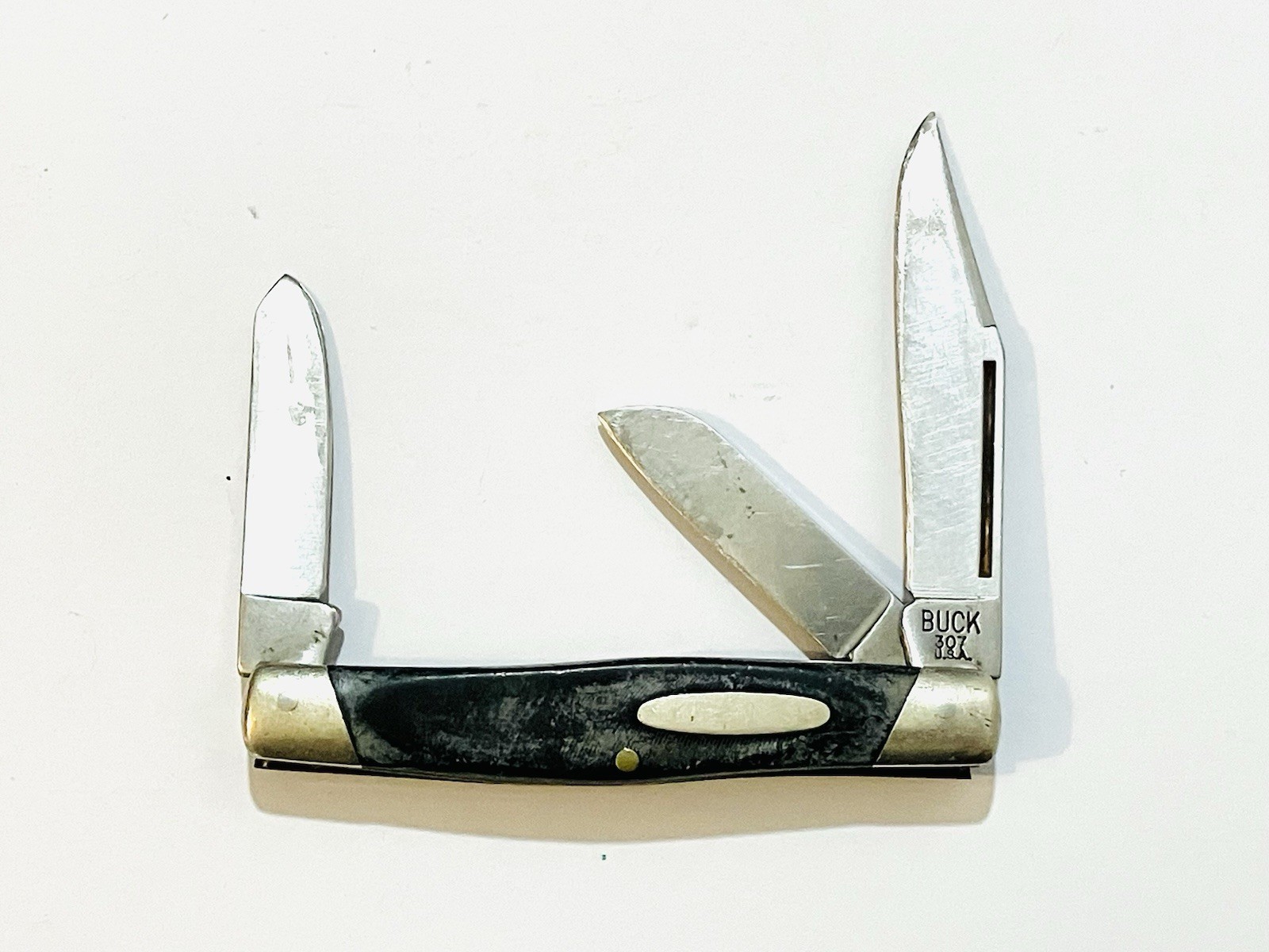 Vintage Buck Stockman 307 USA Black Derlin Handle 3 Blade Pocket Knife Vintage Buck Stockman 307 USA Black Derlin Handle 3 Blade Pocket Knife