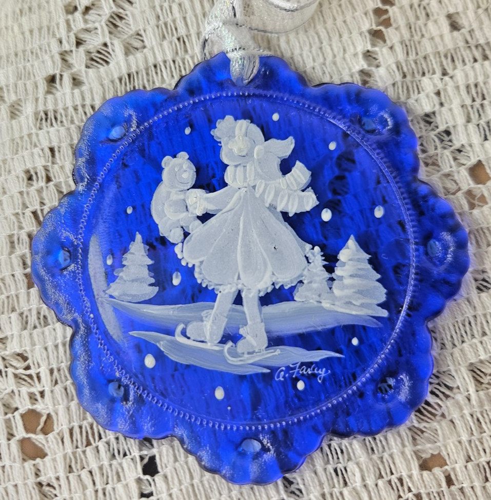 FENTON - M. Gregory 100th Anniversary Cobalt Blue Ornament #1350/2500 - with box FENTON - M. Gregory 100th Anniversary Cobalt Blue Ornament #1350/2500 - with box