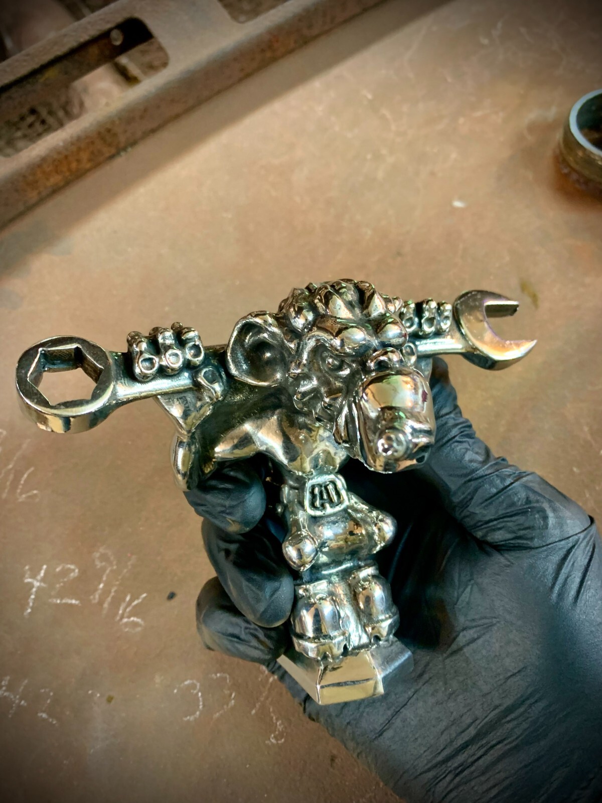Grease Monkey Mechanic Hood Ornament Hot Rod Rat Rod Solid Pewter Custom