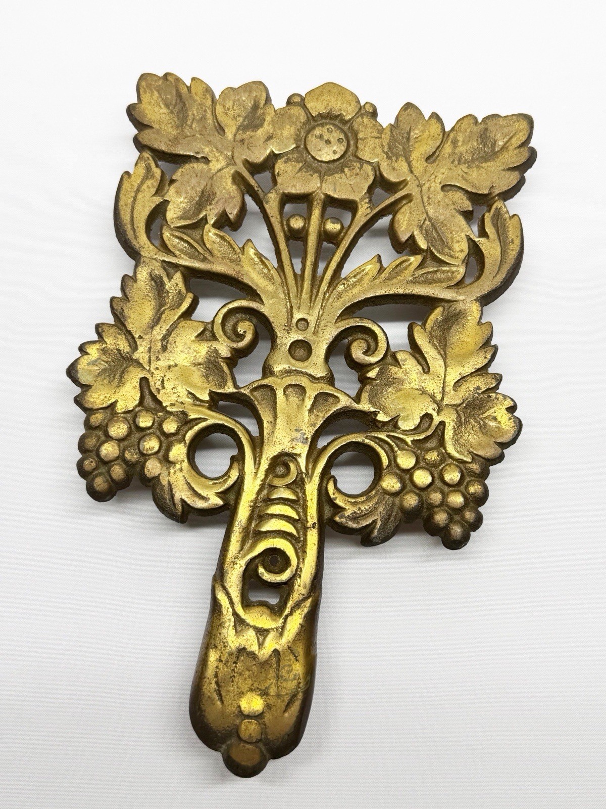 Vintage MCM Floral Solid Brass Trivet Holllywood Regency 