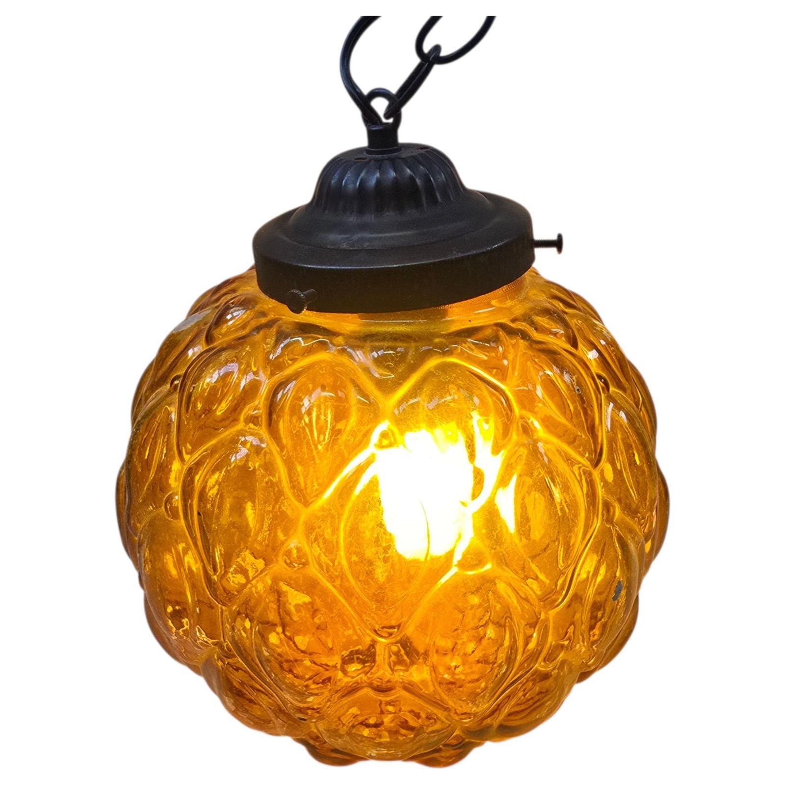 Vtg Amber Glass MCM Hanging Swag Lamp Light with Chain - READ BELOW TESTED Vtg Amber Glass MCM Hanging Swag Lamp Light with Chain - READ BELOW TESTED
