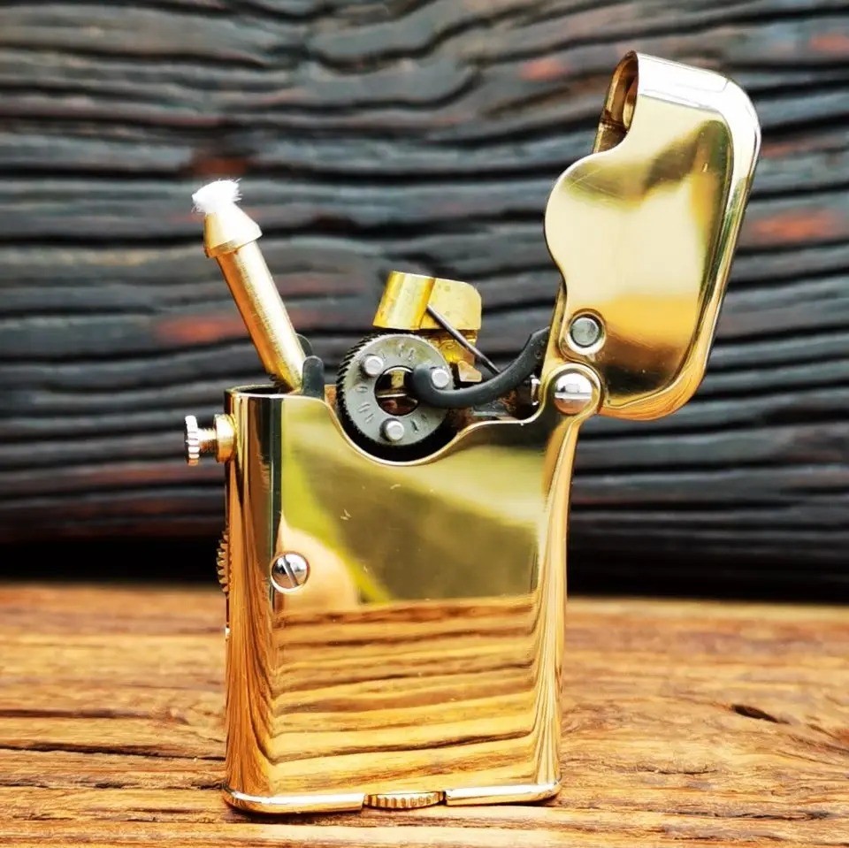 Vintage Brass Fuel Oil Lighter Mechanical Lift Windproof Pocket EDC Gift Men NEW