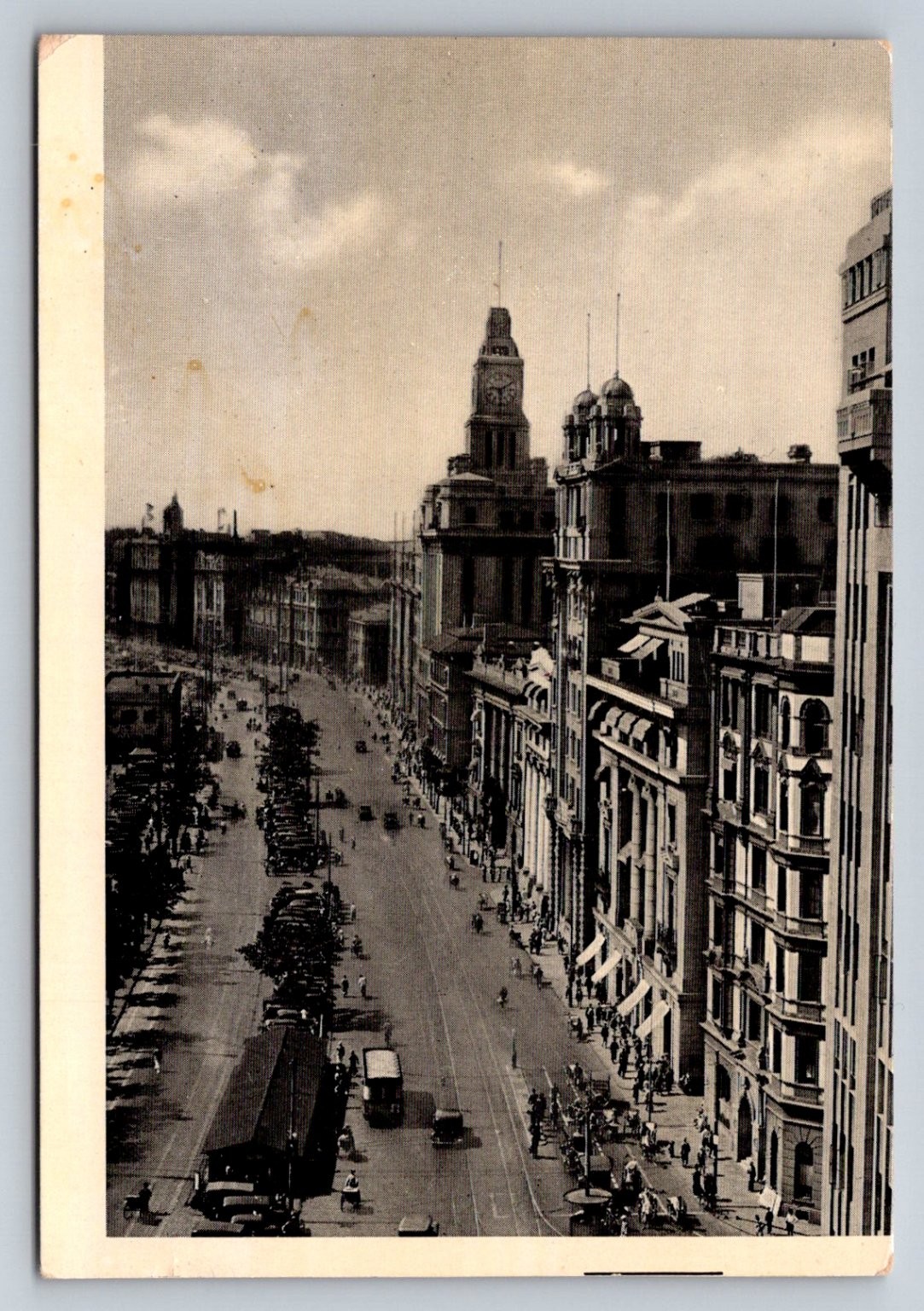Vintage Shanghai Bund Clock Tower Street Scene Postcard c. 1920s