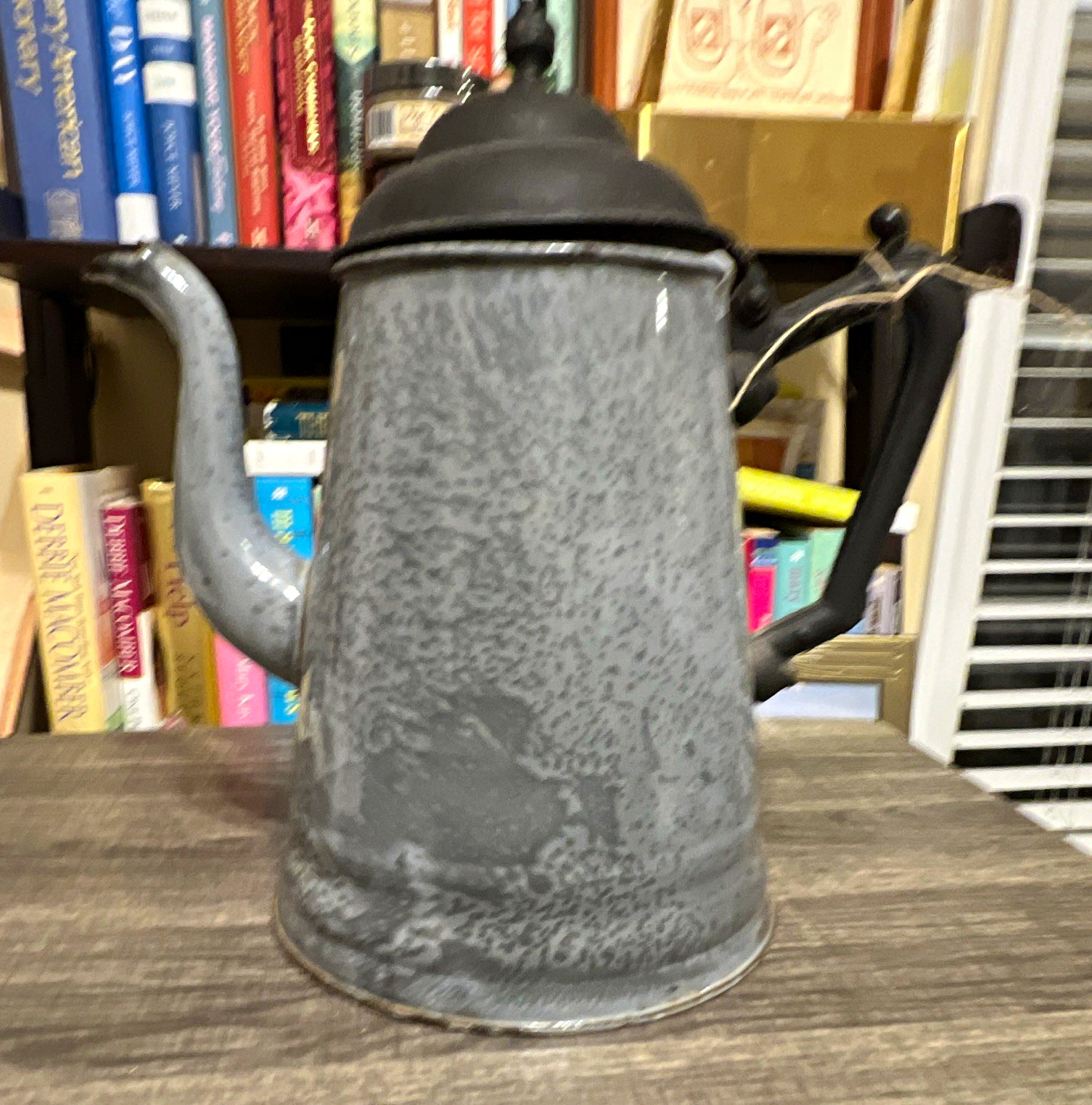 Vintage Gray Swirl Graniteware Enamel Coffee Pot Kettle 2 Qt w/ Lid