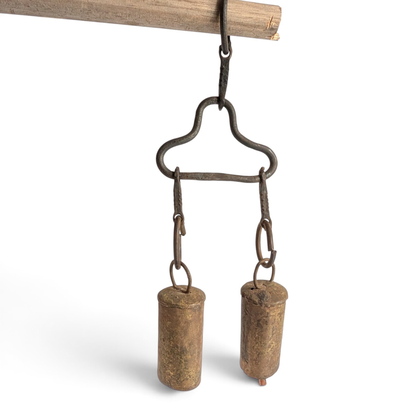 Antique Hand Forged Wrought Iron Double Goat Bell (Wind Chimes) Primitive Sheep