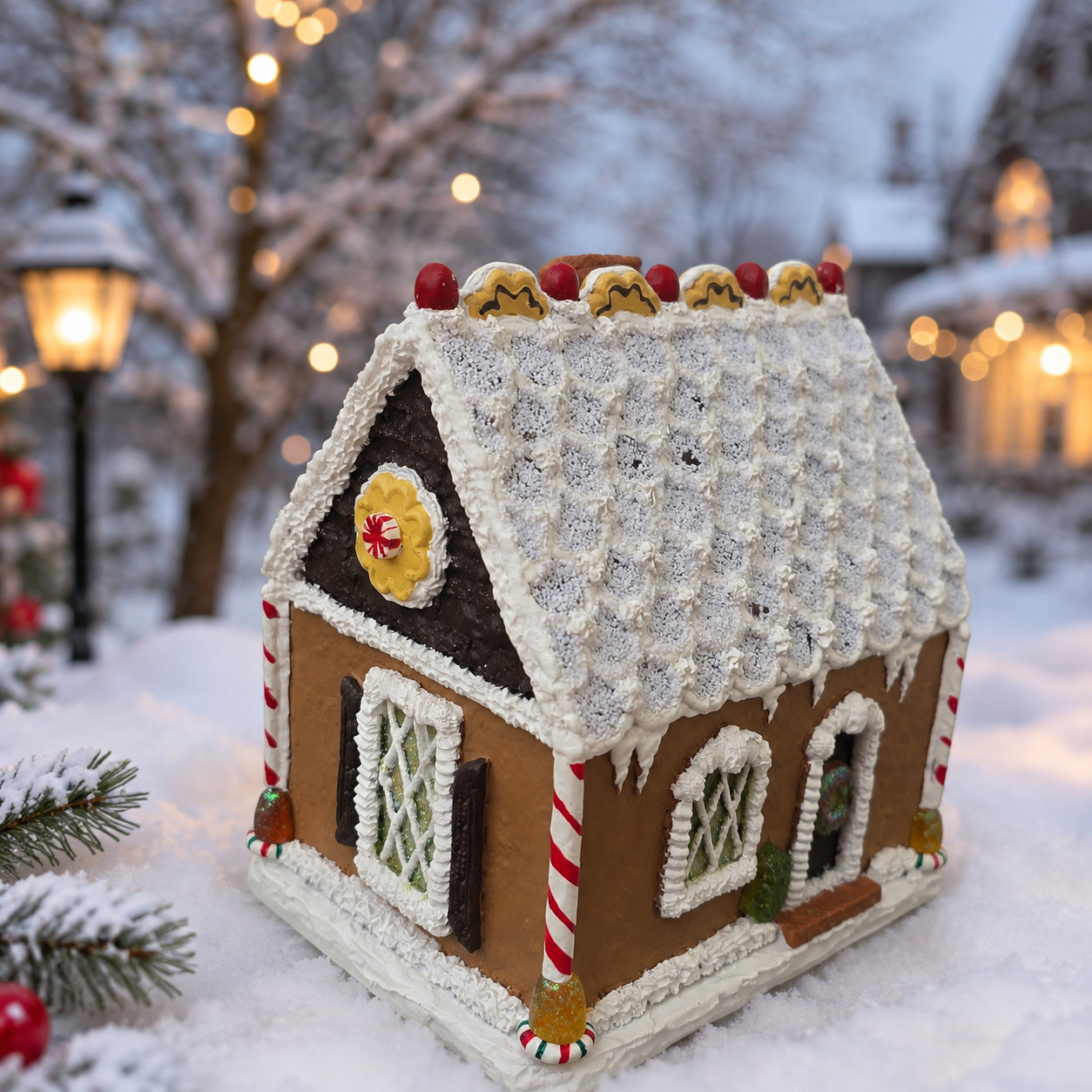 BYERS’ CHOICE TRADITIONS 2008 PEPPERMINT CANDY GUMMY GINGERBREAD HOUSE CHRISTMAS