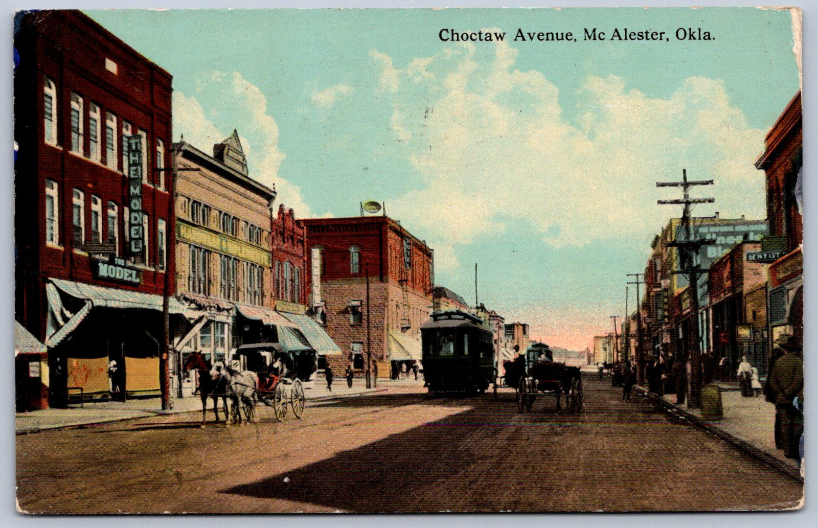 K21/ McAlester Oklahoma Postcard c1910 Choctaw Ave Stores Trolley 148