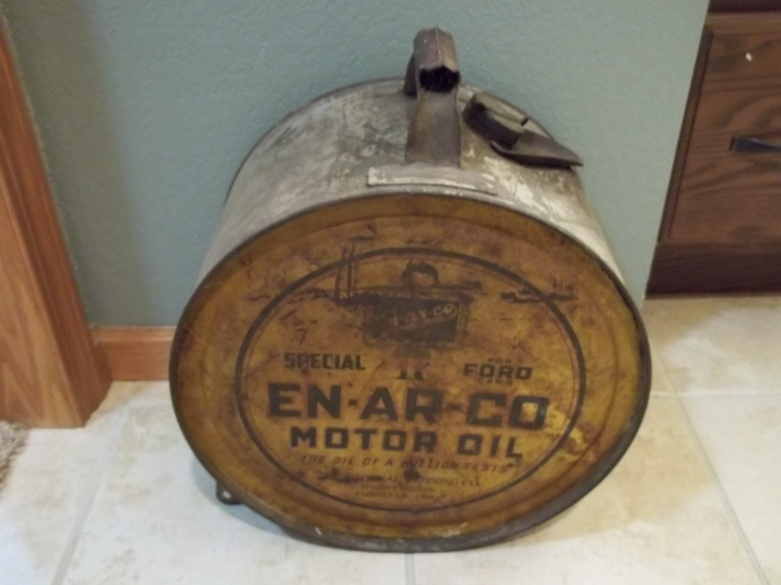 RARE Vtg 1920s Special EN-AR-CO Ford car  5-Gal Rocker Motor Oil Can Gas Station