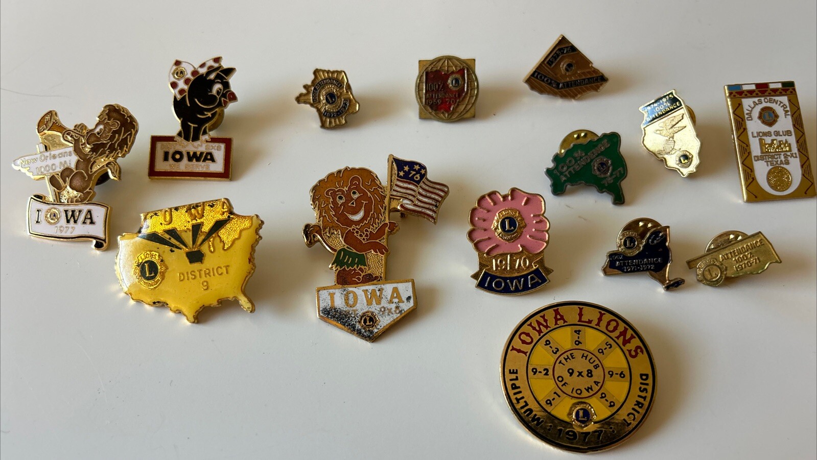 Lions Club Lapel Pins (14) Total Iowa Illinois 1970’s Era & More