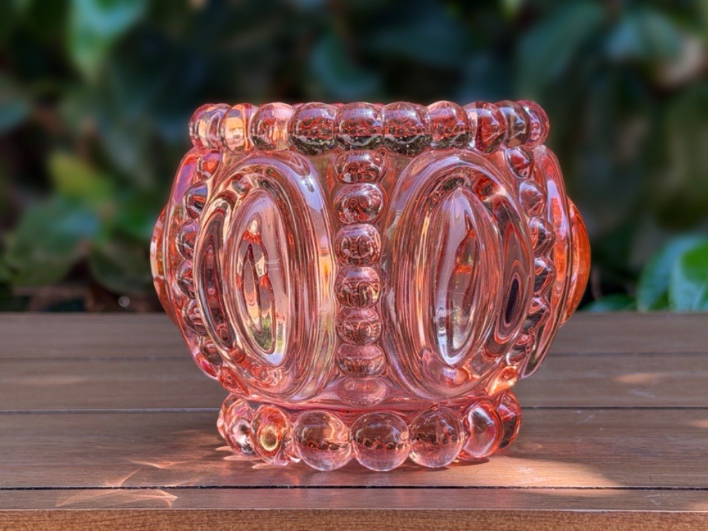 Vintage 1920-1930 Pink Depression Glass Hobnail Kings Crown Voltive Holder Heavy Vintage 1920-1930 Pink Depression Glass Hobnail Kings Crown Voltive Holder Heavy