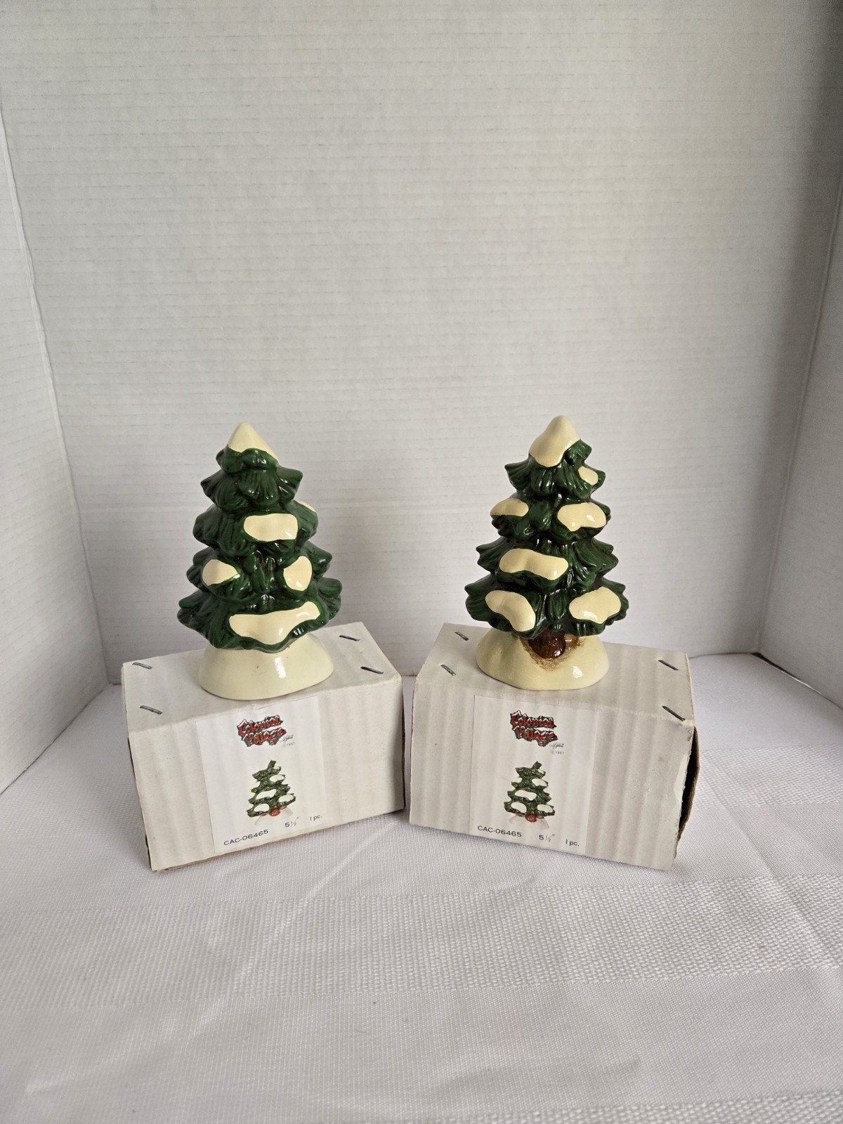 2 Vtg 1987 Lefton Colonial Village Snow Covered Ceramic Original Boxes No Chips