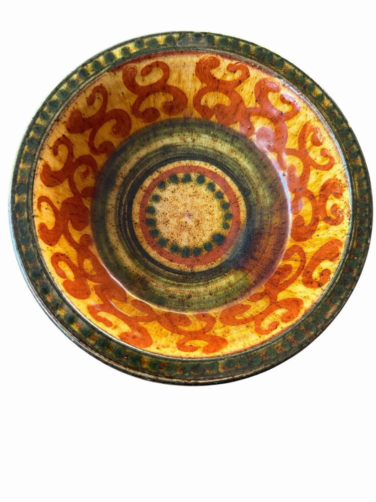 Rare Anton Lang Oberammergau Germany Studio Pottery BOWL Signed Green Glaze