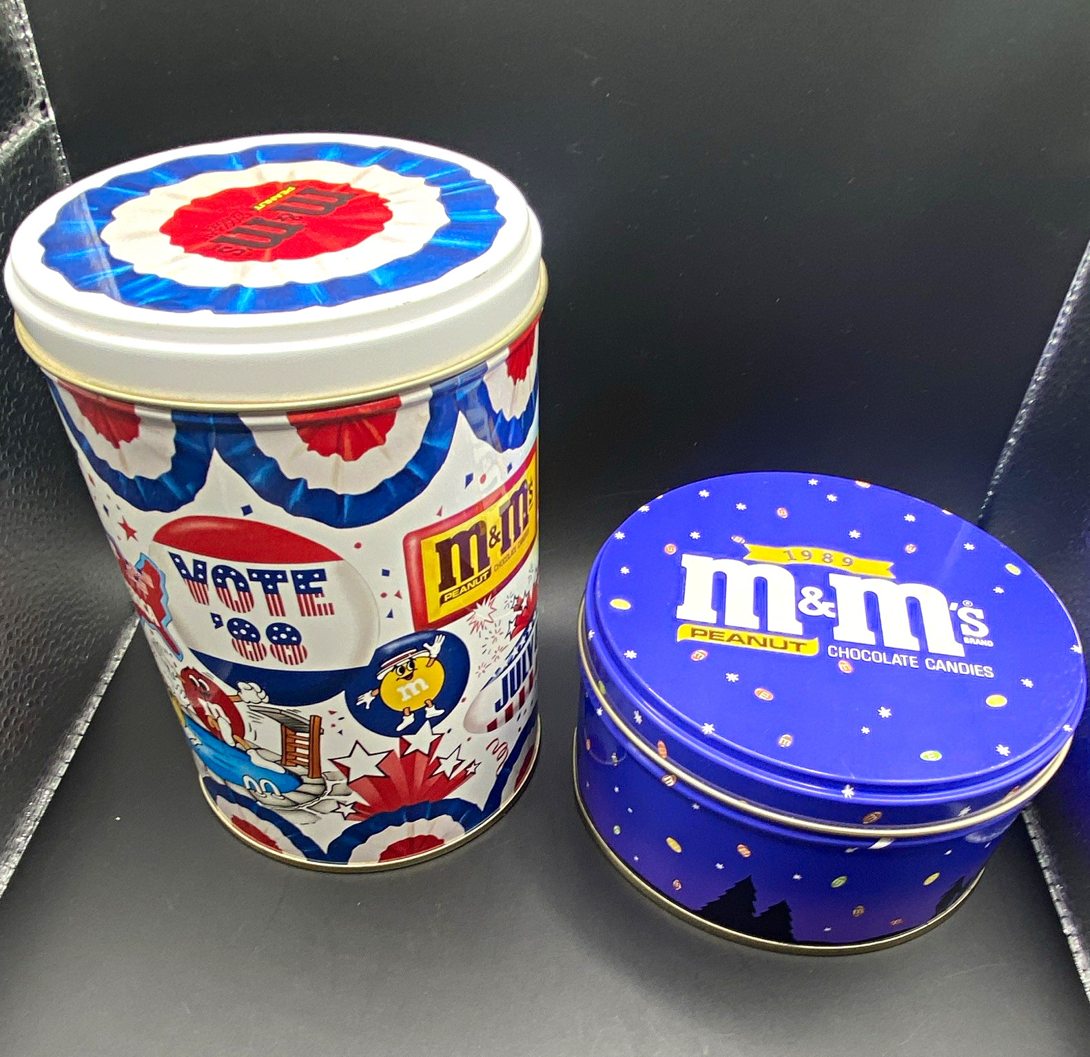 Vintage M&M\'s 1989/1988 Lot of 2 Advertising Tins Peanut Candy