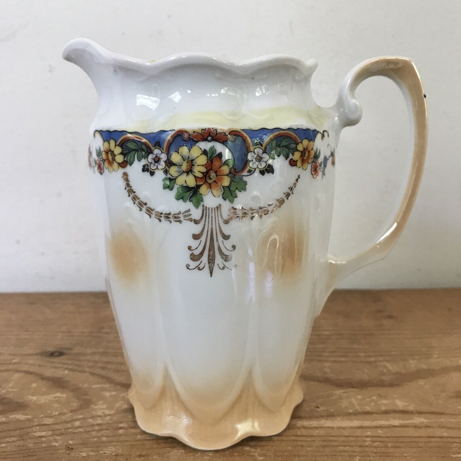 Vintage Antique Victorian Orange Porcelain Floral Small Creamer Pitcher Pot 5.5\