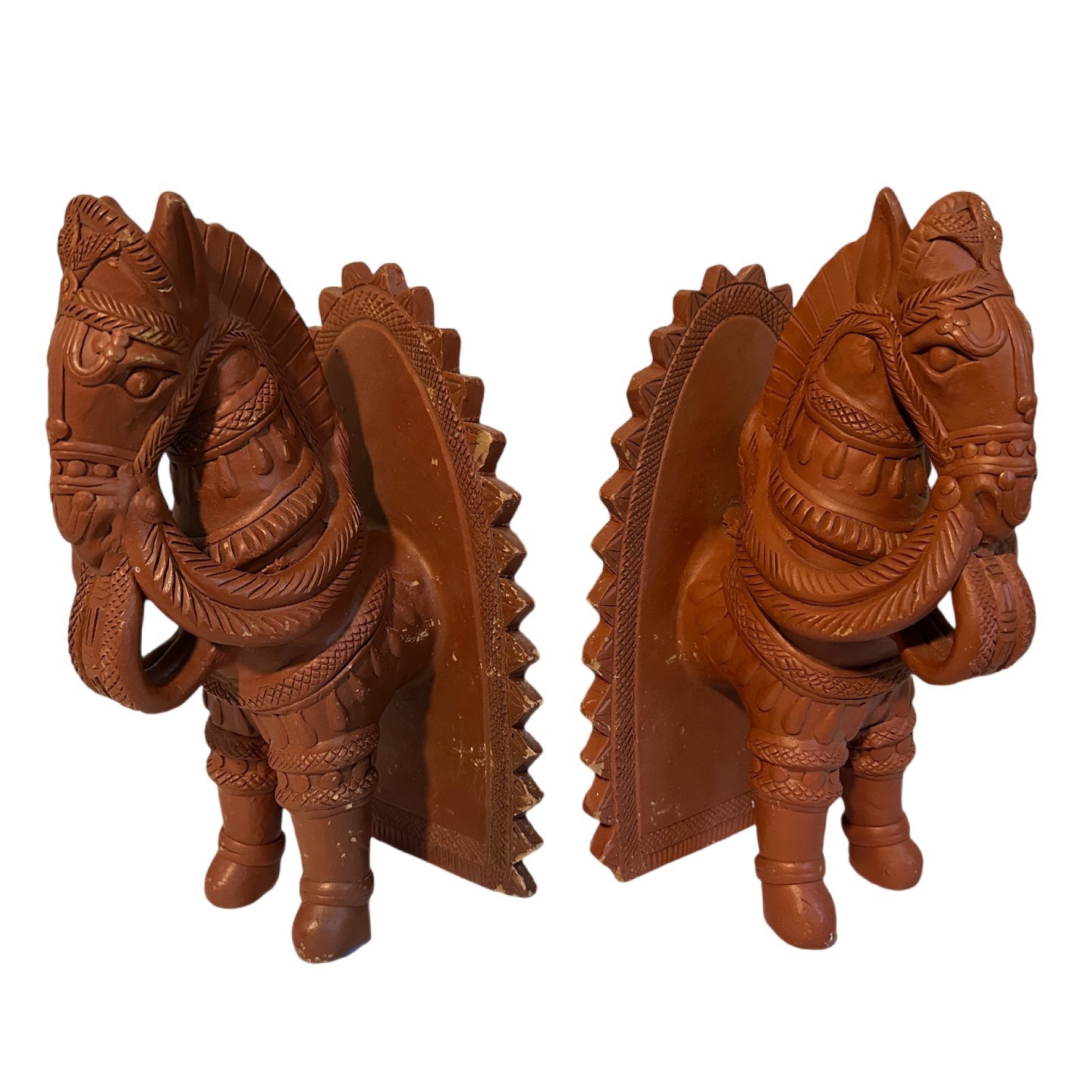 Antique Asian Hand Crafted India Bankura Red Clay Horse Bookends - West Bengal Antique Asian Hand Crafted India Bankura Red Clay Horse Bookends - West Bengal