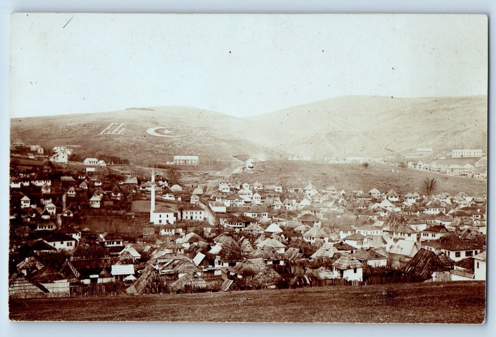 Pljevlja Montenegro Postcard RPPC Photo Bird\'s Eye View Mountain Houses c1910\'s