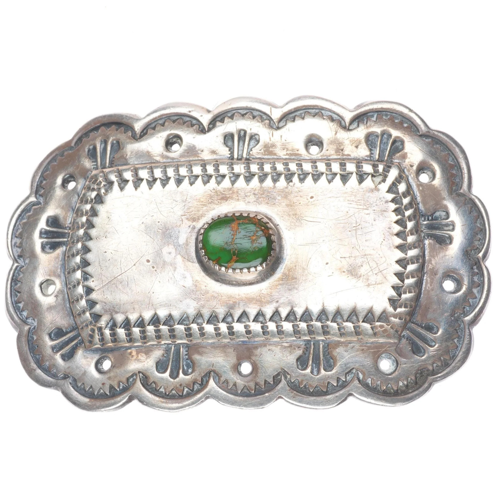 c1940\'s Navajo Carico Lake turquoise hand stamped sterling silver belt buckle c1940\'s Navajo Carico Lake turquoise hand stamped sterling silver belt buckle