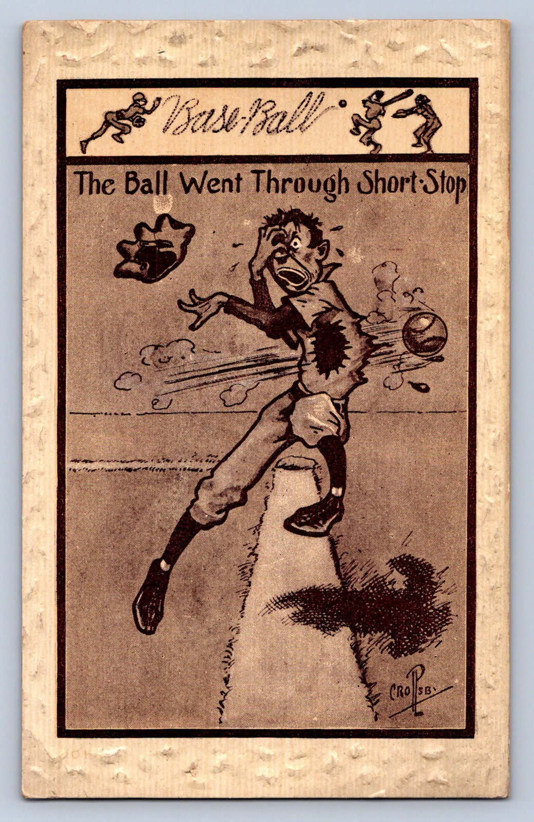 J96/ Baseball Postcard Comic c1910 Ball Went Through Shortstop Crosby 172