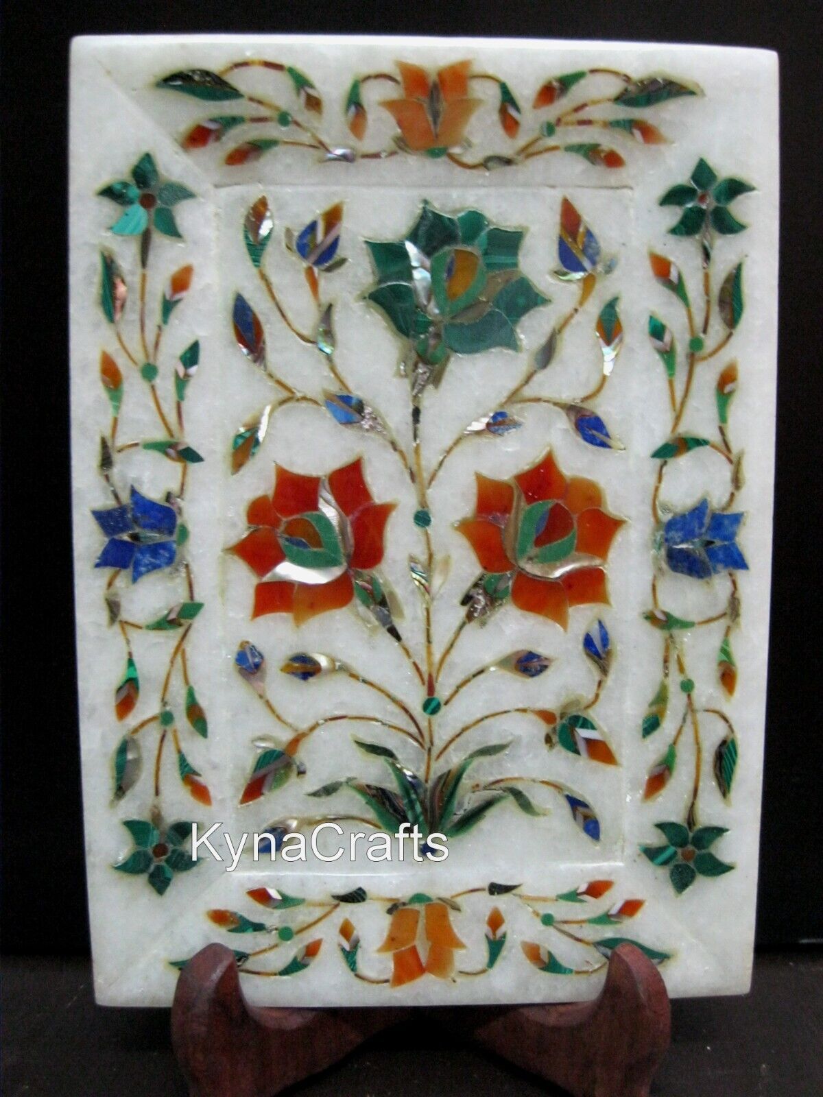 7 x 5 Inches Rectangle Marble Serving Tray Pietra Dura Art Pizza Serving Tray