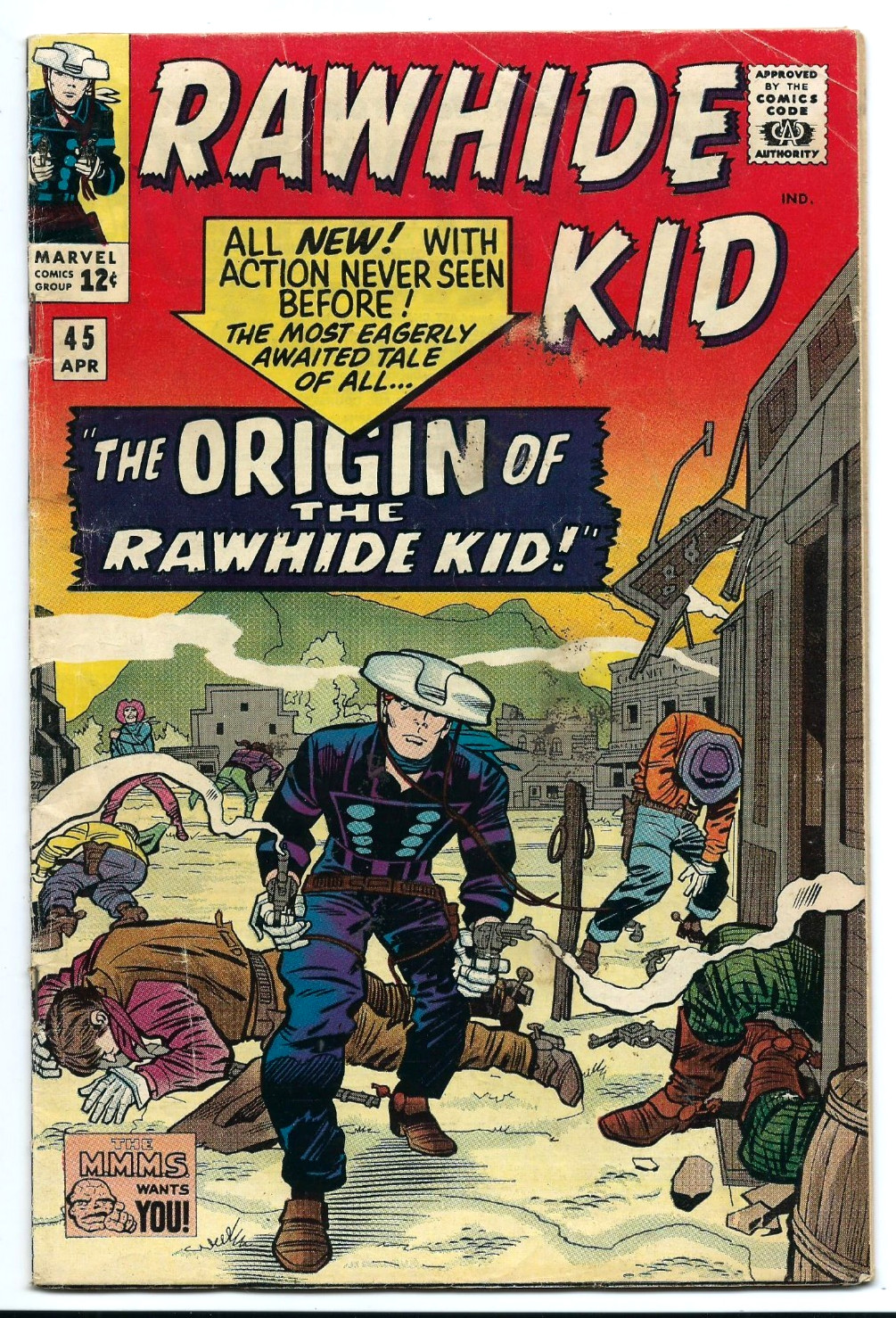 RAWHIDE KID #45 -- MARVEL SILVER AGE WESTERN -- ORIGIN STORY -- APRIL 1965