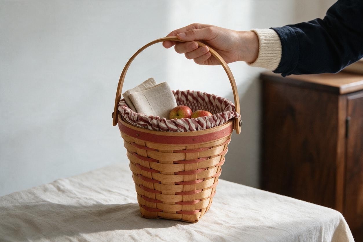 Vintage 1996 Longaberger Round Basket Swinging Handle Signed 6.5\