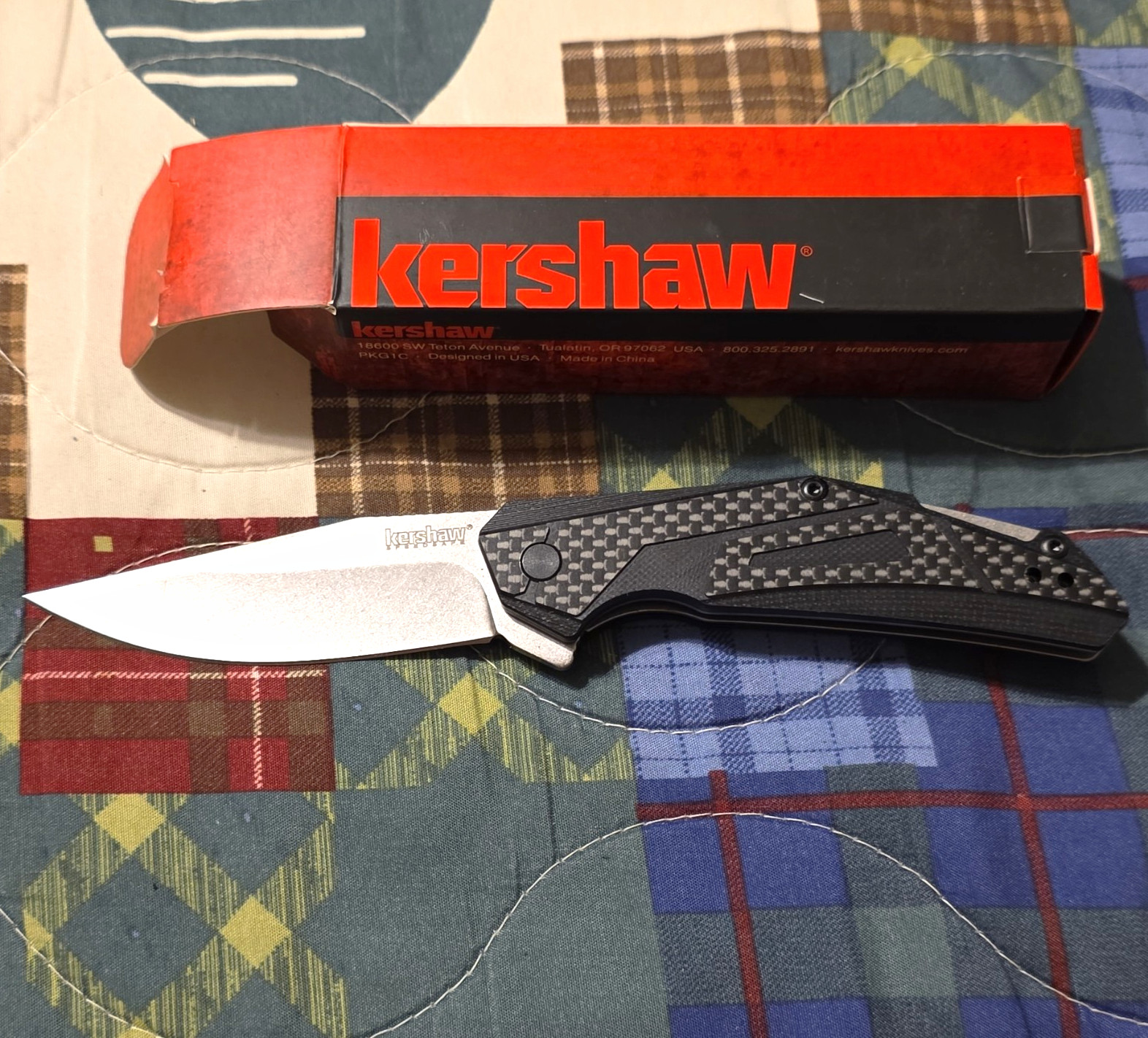 Kershaw Camshaft-CF 1370CF Carbon Fiber Handle D2 Plain Drop Point Clip