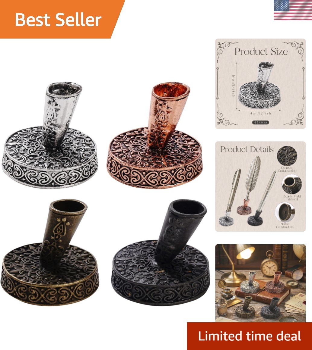 TXIN 4 Pieces Vintage round Metal Feather Pen Holder, Retro Feather Quill Dip TXIN 4 Pieces Vintage round Metal Feather Pen Holder, Retro Feather Quill Dip