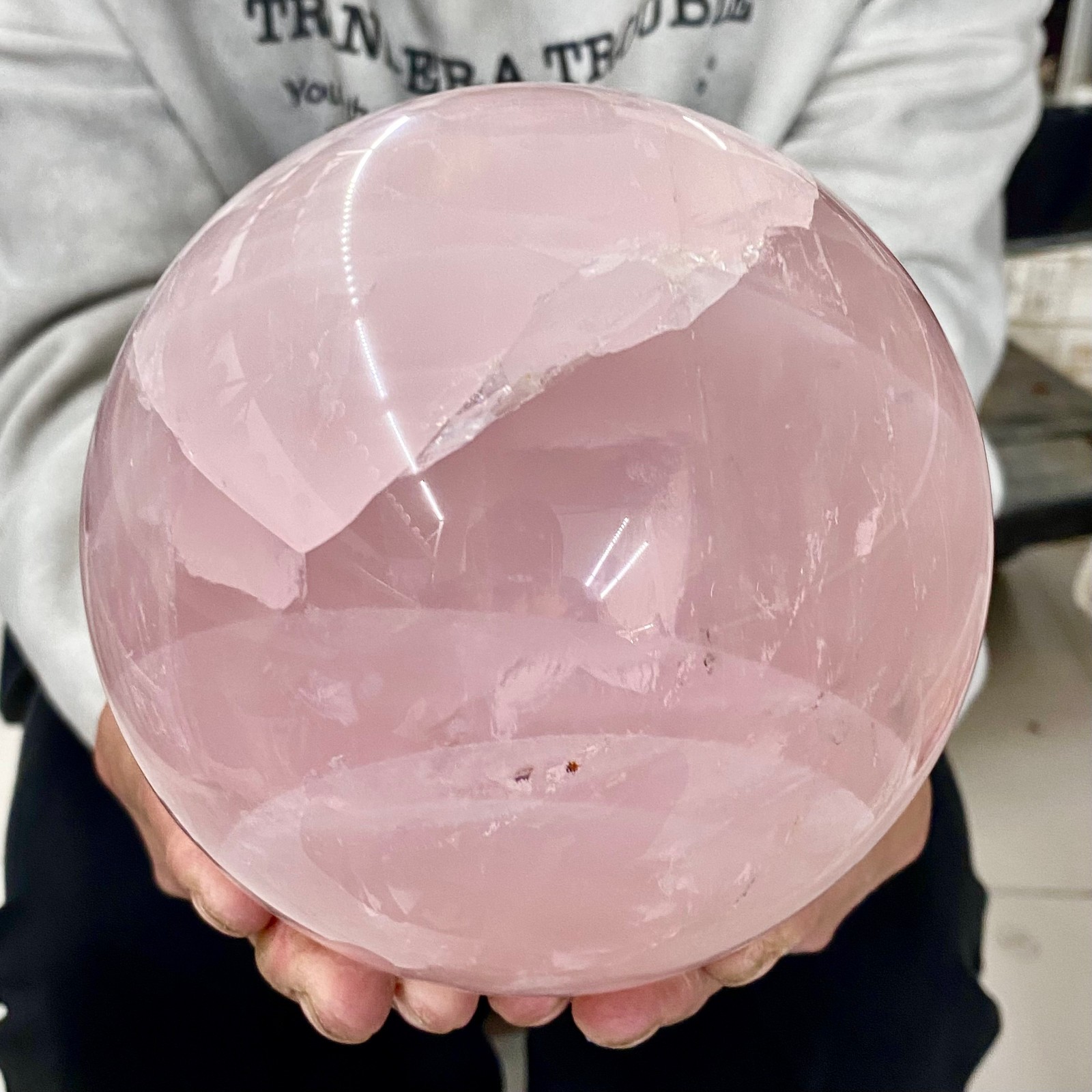 8.15LB Natural Pink Rose Quartz Crystal Sphere Ball Healing Reiki