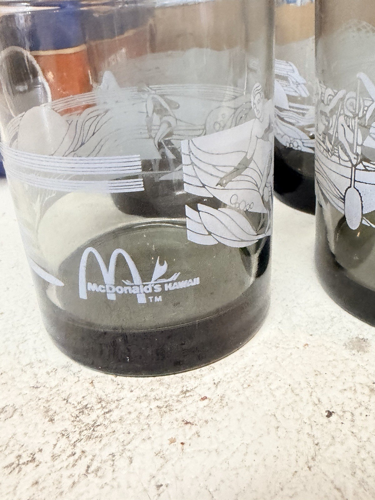 VTG McDonald\'s Hawaiian Gray Sea Glassware Set 4 Glasses Highball Rocks NOS 80’s