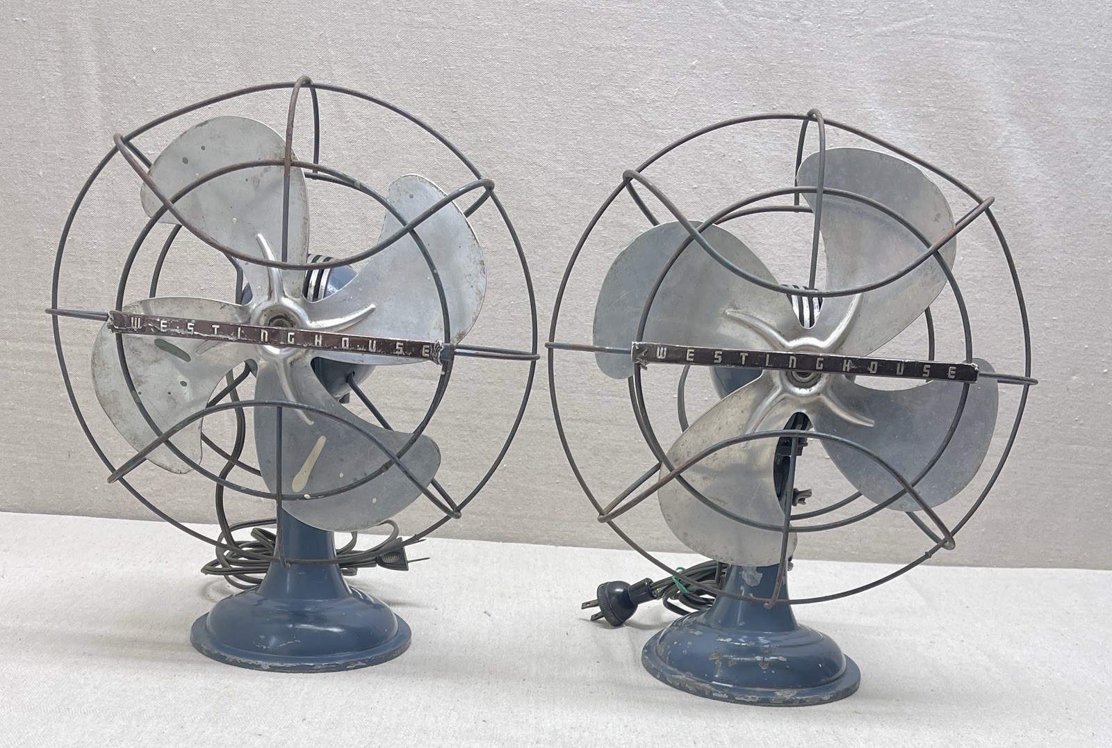 Pair Vintage Westinghouse Fans Blue 12” Bullet Teardrop Working