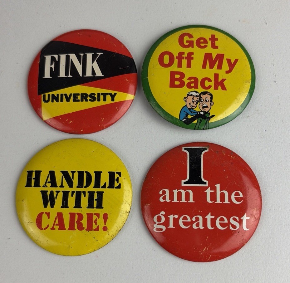 Lot 4 1965 Topps Wise Guy Buttons Pinbacks Pins Good Condition Fink Get Off Back Lot 4 1965 Topps Wise Guy Buttons Pinbacks Pins Good Condition Fink Get Off Back